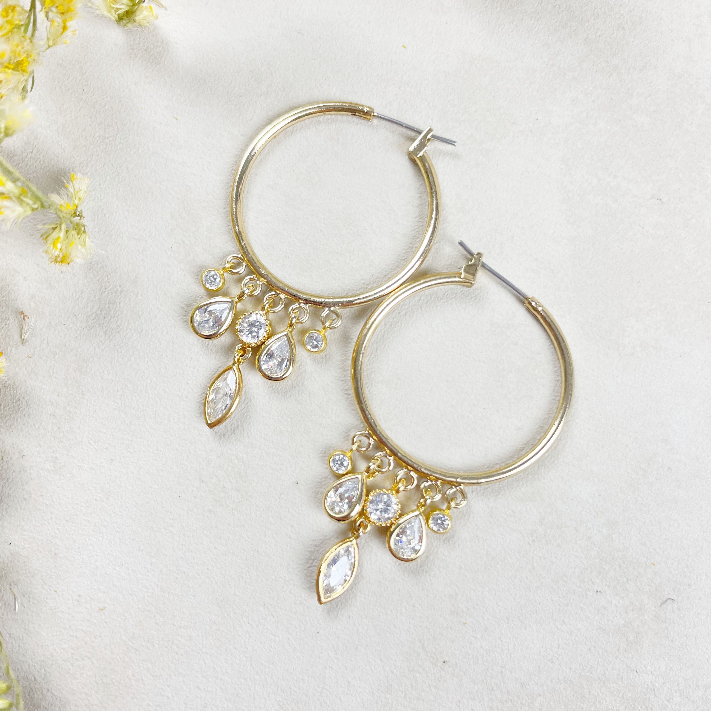 Dainty CZ Charm Hoop Earrings in Gold Plated Finish (EPJ-EA20CAB11)