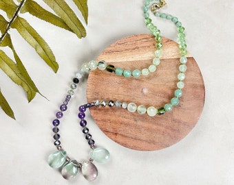 Dream/// Green Fluorite Gemstone Crystal Confetti Hand Knotted Beaded Necklace (DEJ-BBCA18)
