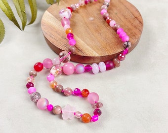 Collana di perline annodate a mano con coriandoli di cristallo rosa (DEJ-BBCA10-76)