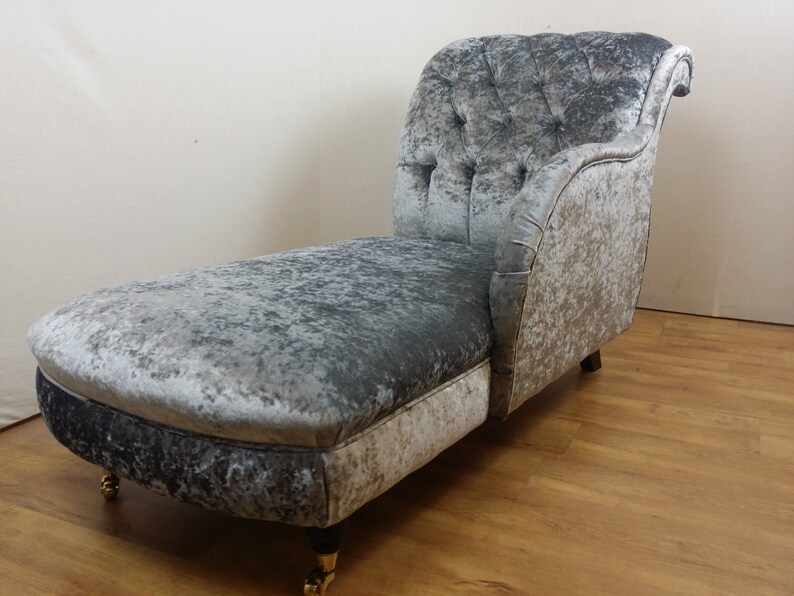 Steel Grey Crushed Velvet Chaise Lounge Etsy