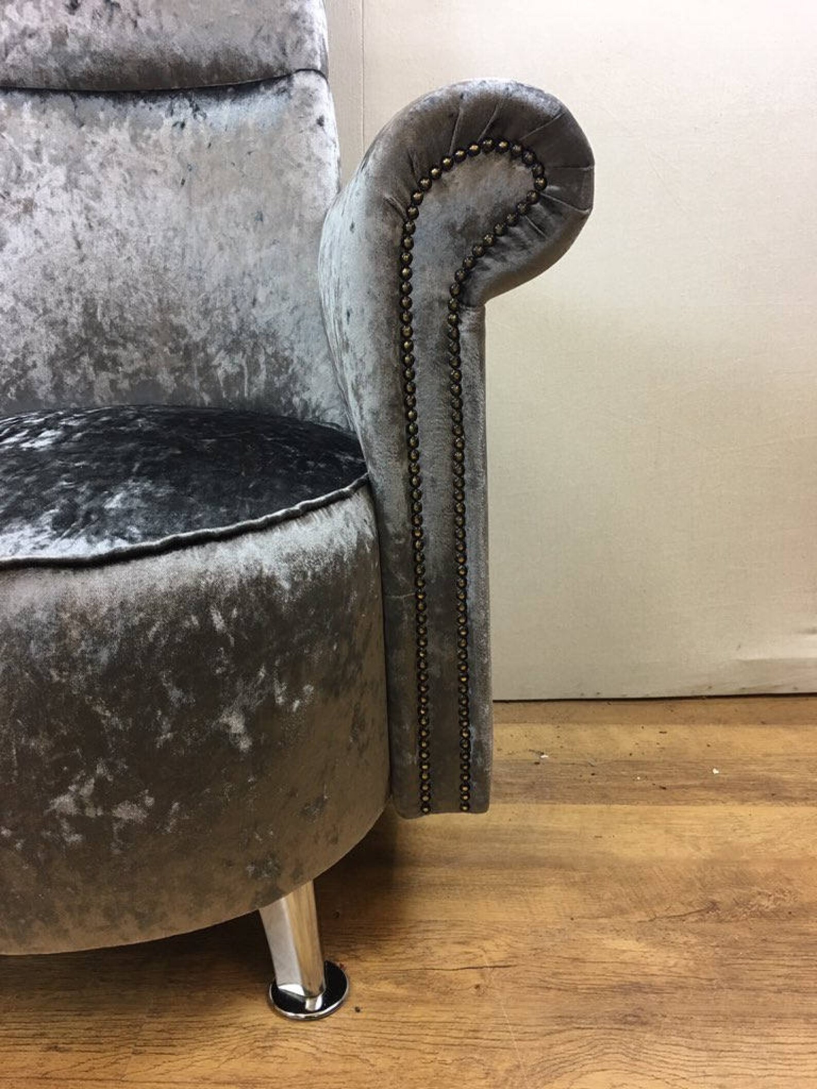 Pewter Crushed Velvet Potenza Modern Tall Bedroom Chair | Etsy