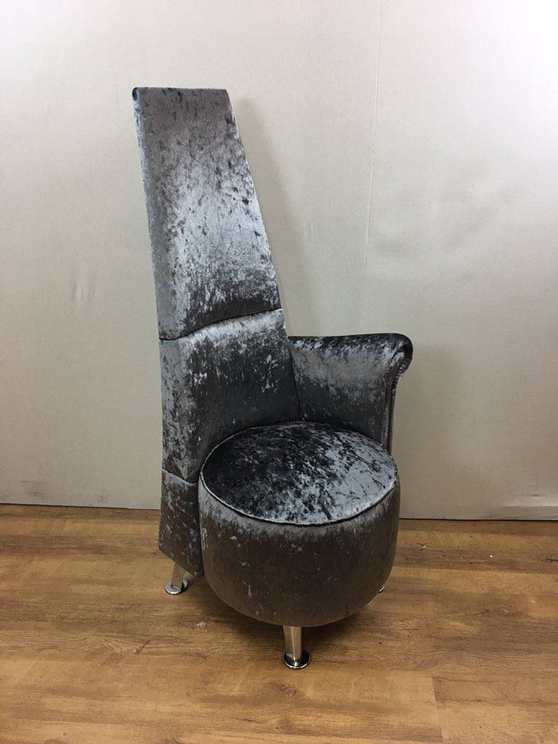 Pewter Crushed Velvet Potenza Modern Tall Bedroom Chair - Etsy UK