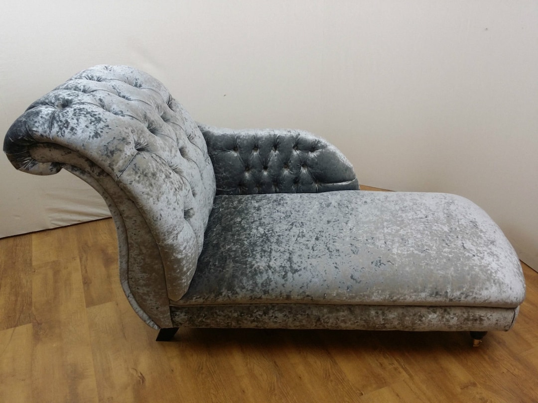 Steel Grey Crushed Velvet Chaise Lounge Etsy