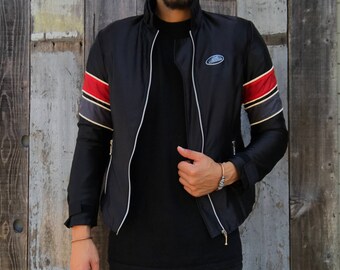 Alpine Stars Motorcycle Jacket, Vintage Motorcycle Jacket, Padded Motorcycle Jacket, Striped Moto Jacket, Heavy Motorcycle Jacket