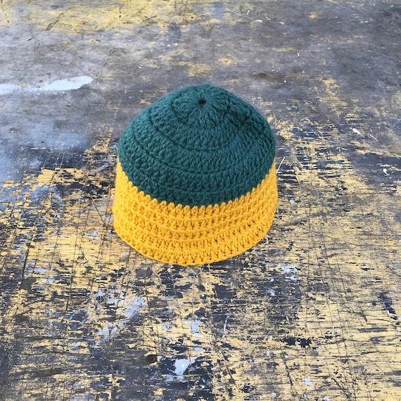 Vintage Mustard Yellow, Green Knitted Beanie | Hea