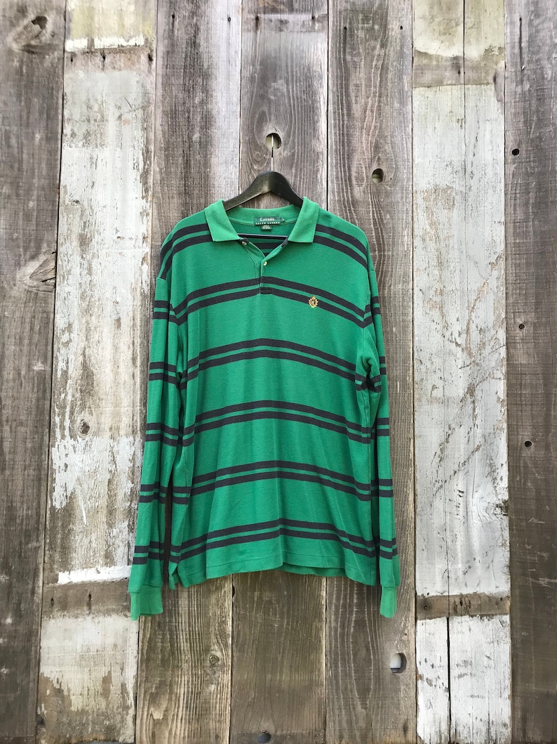 Mens Vintage Clothing Faded Rugby Polo Long Sleeve Rugby Polo Excellent 90s Rugby Polo Mens Long Sleeve Rugby Polo Green Polo L