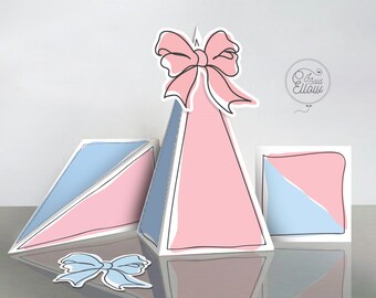 Pink & Blue Bow Party Baby Shower Gender Reveal Favor box (printable)