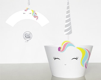 Unicorn Cupcake Wrapper and Topper (Light)