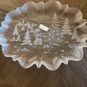 Mikasa Vintage 1980’s Crystal Glass “Christmas Story” Serving Plate with Frosted Flute Edges.