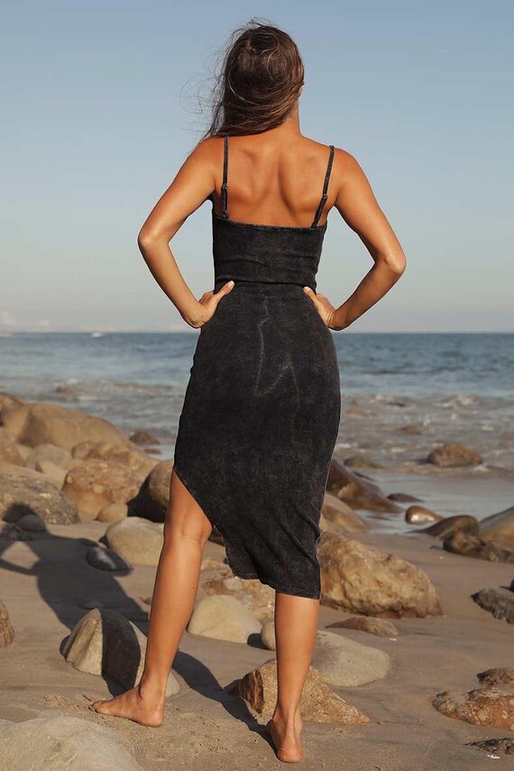 Lulus - Basic Bae Black Washed Ribbed Bodycon Mid… - image 4