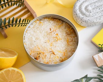 Lemon Calendula Bath Soak | Natural Mineral Bath Salts Tin UK