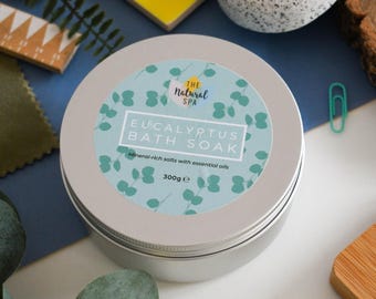 Eucalyptus Bath Soak | Natural Mineral Bath Salts Tin UK