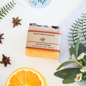 Spiced Orange Soap Bar Handcrafted Vegan Soap, Nourishing Bathing Cleansers All Skin Types, Zero Waste Travel Soap Cocoa Butter Almond Oil image 3