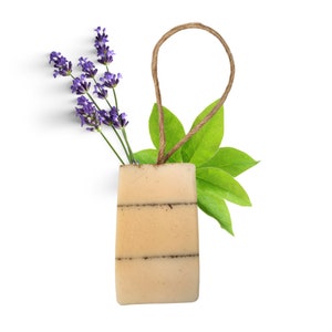 Lavender Verbena Soap On A Rope, Handcrafted Vegan, Nourishing Bathing Cleansers All Skin Types, Zero Waste Soap with Cocoa Butter , 100g