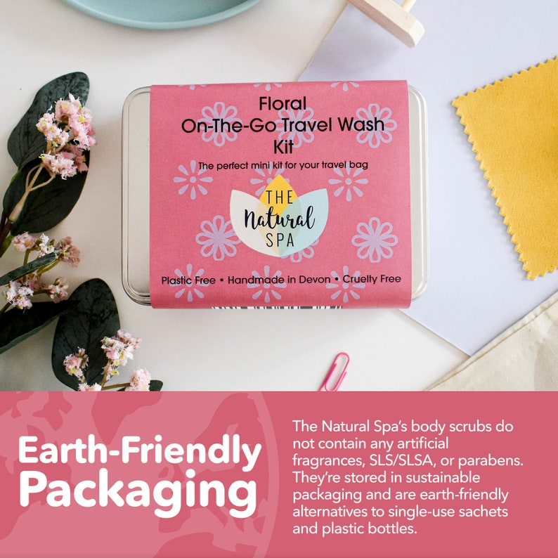 Floral Zero Waste Travel Kit, Travel Tin Gift Set with 1 Shampoo Bar, 1 Conditioner Bar Rose, and 2 Soap Bars Verbena & Wildflower Wisp image 3