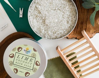 Lime Coconut Bath Soak | Natural Mineral Bath Salts Tin UK