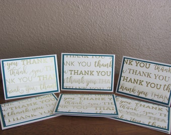 Gold and Teal Thank You Card Greeting Card Set - Set of 6 Cards