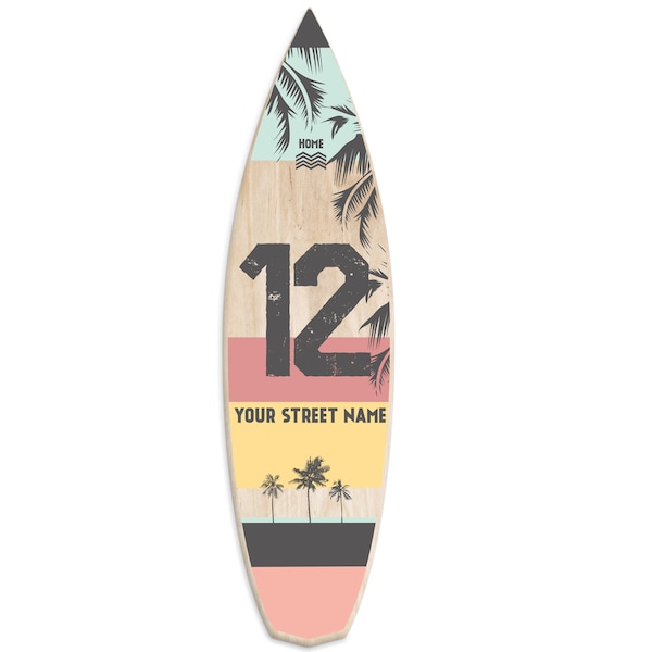 Hausnummer 02 | SURFBOARD Dekoration - | Personalisiert | Straßenname | Surf-Stil | Sur Haus | Sperrholz