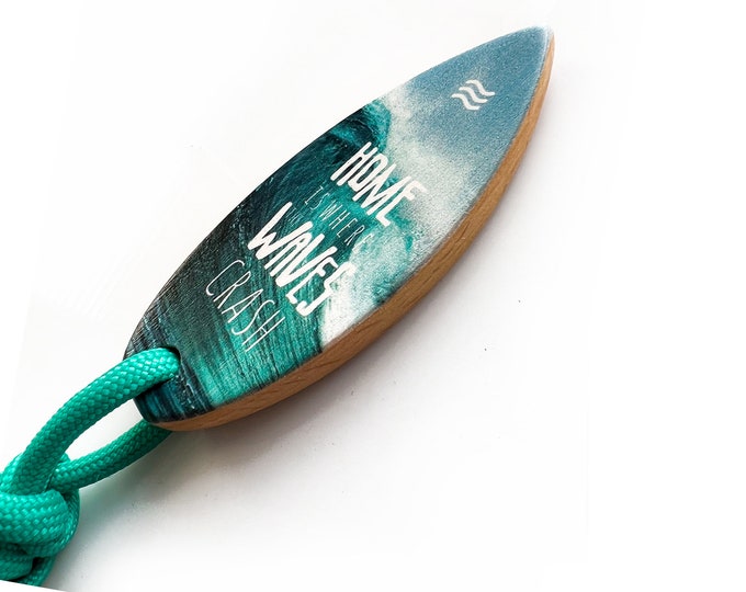 Surfboard Keyring - Aloha Palms Balck | Curved like a Surfboard | Handmade | UV Print