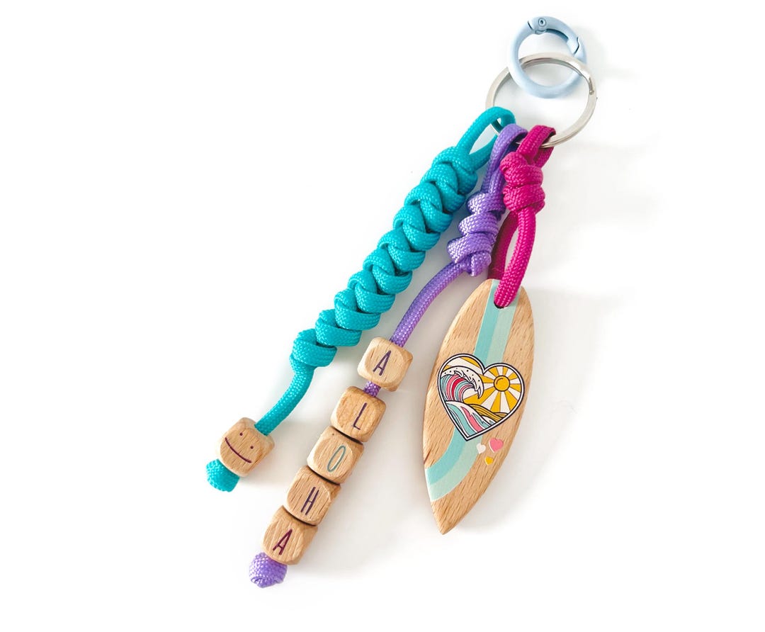 Surf Keychain | ALOHA HEART – Wooden Surfboard Key Ring, Beach Gift ...