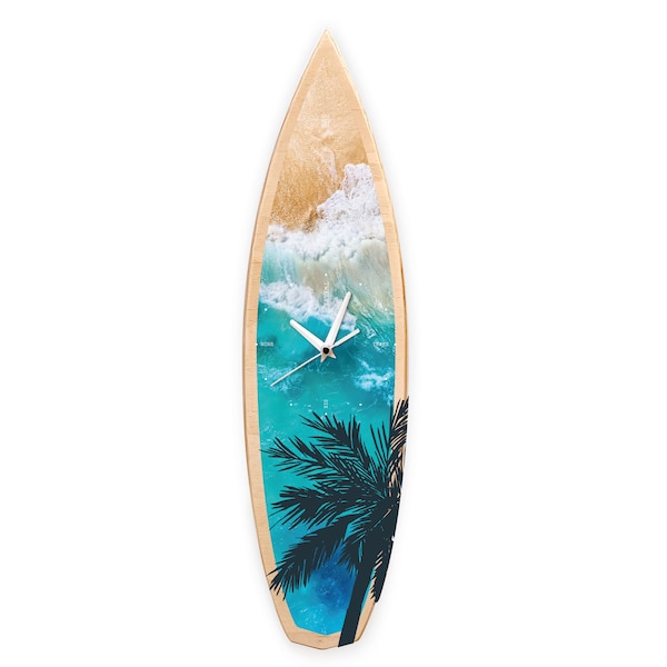 SURFBOARD Wall Clock -  OCEAN | Plywood | Surf Style | For Ocean Lover