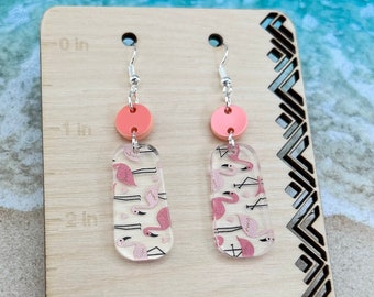 Flamingo Pattern Dangle Earrings, Flamingo Dangle Earrings, Flamingo Earrings,