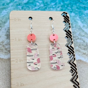 Flamingo Pattern Dangle Earrings, Flamingo Dangle Earrings, Flamingo Earrings,