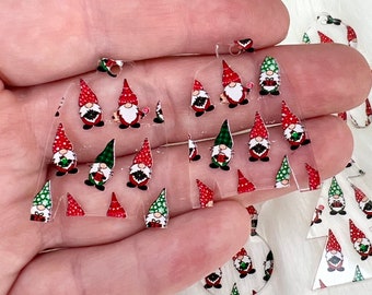Christmas Gnome Printed Acrylic Earring NO HARDWARE BLANKS Only, Cute Gnome Christmas Earring Blanks, Laser Cut Gnome Christmas Earrings