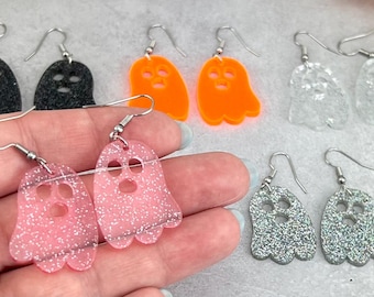 Ghost Dangle Sparkle Halloween-oorbellen, Ghost Halloween-hangoorbellen, Ghost gegoten acryl hangoorbellen, acryl Halloween-oorbellen