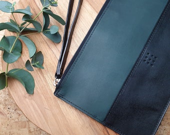 Handmade Leather Zip Top Pouch / Clutch Bag