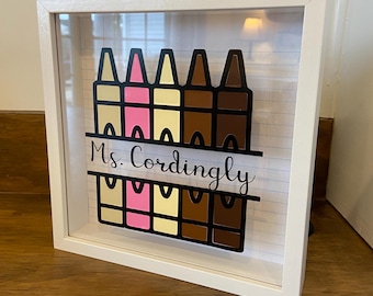 Teacher 5 Crayon Coffee Theme Shadowbox Gift | Teacher Appreciation | End of Year Gift