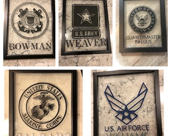 Personalized US Military Glass Frame (Marine Corps USMC, Navy, Coast Guard, Army, Air Force)