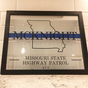 Blue Line Police Officer Last Name Law Enforcement Frame Sign (11x14)