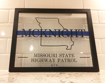 Blue Line Police Officer Last Name Law Enforcement Frame Sign (11x14)