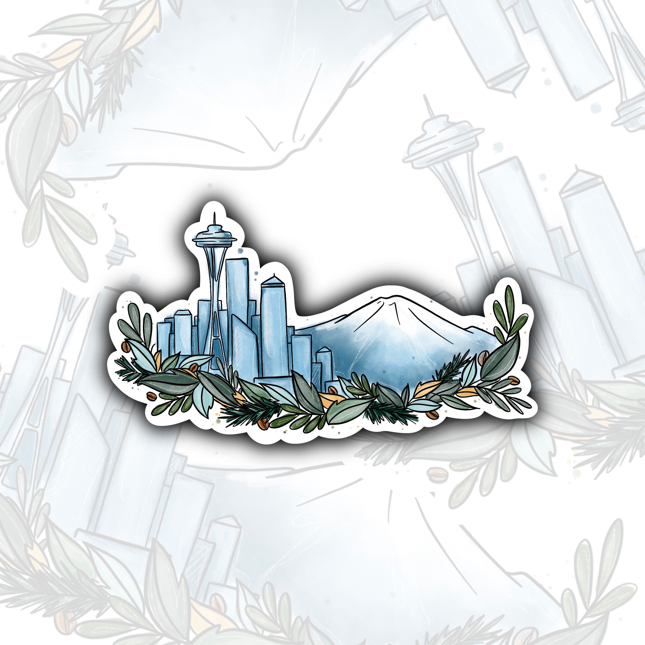 Seattle Skyline Sticker Mt. Rainier Seattle Washington Etsy