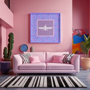 Farvahar-Persian Wall Art, Ahura Mazda, Oriental/Zoroastrian Art, Persepolis, White and Purple, Good Talks, Good Thoughts, Good Deeds,فروهر