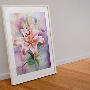 Lily flower in Watercolor Painting/Art Print/Poster- Free Shipping