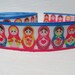 Grosgrain ribbon 7/8" Russian dolls, pink, blue, on white sold by the yard
