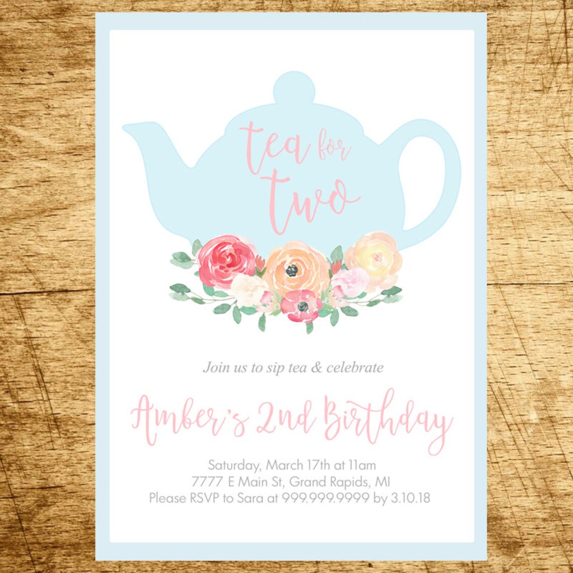 Tea for Two Birthday Invitation Tea Party Invitation Etsy