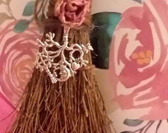 Rose Strega Broom-Witches Broom-Magickal Rose Protection Besom-Witch-Witchcraft-Protection Broom for your Altar-Witch-Witches-Hag Magick