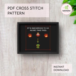 Legend of Zelda Cross Stitch Pattern | It&#39;s Dangerous to Go Alone Take This | Retro Video Game Embroidery PDF Instant Download