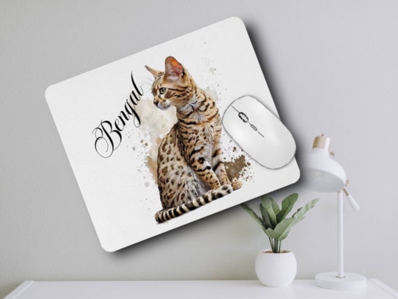 Bengal Cat Mouse pad - Personalized Office Desk Accessories - Custom Cat Lover, Pet Sitter Gift - Your Text, Pet’s Name - In Memory Of