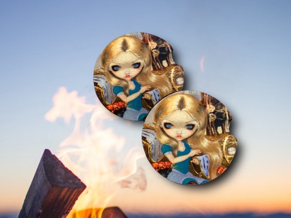 Alice in a Dali Dream car coasters - Twisted Gothic Fantasy - Dark Wonderland - Salvador Dali - Melting Clocks - Jasmine Becket-Griffith
