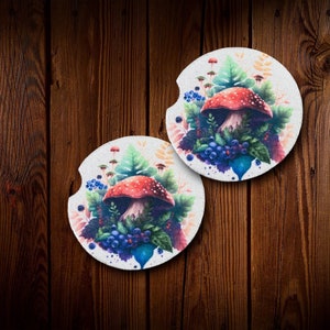 Mushroom drink Coasters - Cottage Core Shrooms Woodland Kitchen, Bar ware - Nature car Coasters - Boho Farmhouse decor