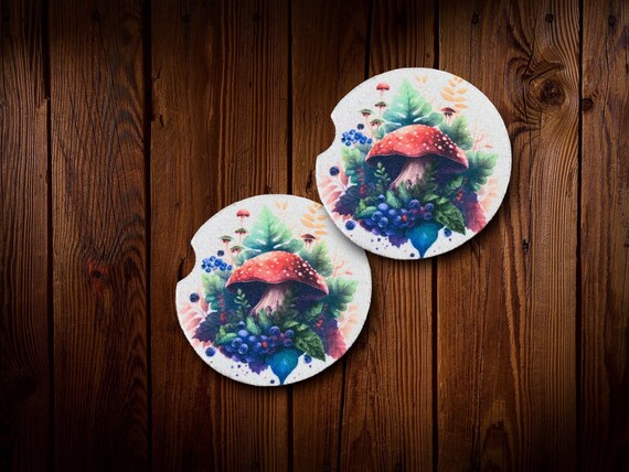 Mushroom drink Coasters - Cottage Core Shrooms Woodland Kitchen, Bar ware - Nature car Coasters - Boho Farmhouse decor