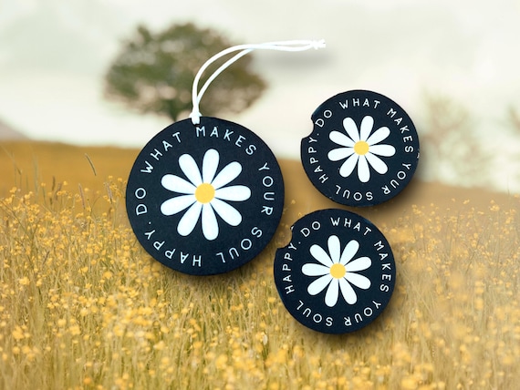 Daisy Car Accessories - quotes about life - Drink Coasters - Vintage Retro Birthday gift for Her - Girl Inspiration - Flower Power
