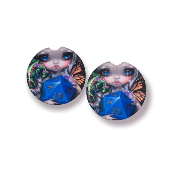 DND Car Coasters - 20 Sided Die - Fairy Butterfly - Cute Teen Birthday Gift for Her - Jasmine Becket-Griffith - Dungeons and Dragons Decor