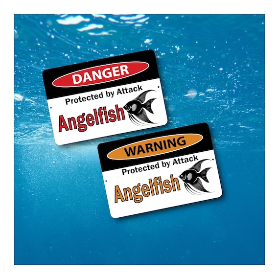 Warning Protected by attack Angelfish - metal wall sign - Indoor Outdoor patio Bar - Birthday Gift - Danger - fish room decor