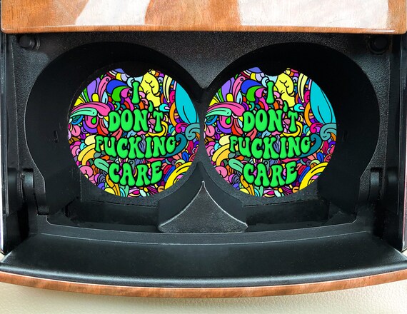 Naughty Car Coasters - Trippy Hippie - Vibrant psychedelic funky retro disco - Bar, Kitchen, Man Cave, She Shed - I Don’t Fucking Care