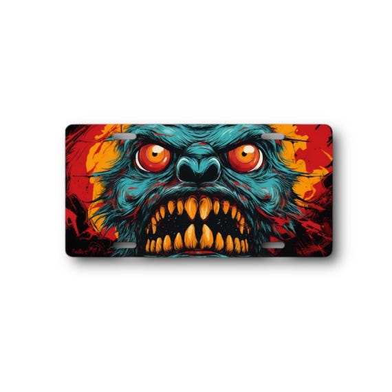 Monster Pop Art License Plate - Cryptid watercolor artwork - Bigfoot Sublimated Car Tag - Metal wall sign - Halloween Bike Tag, Mini Plate